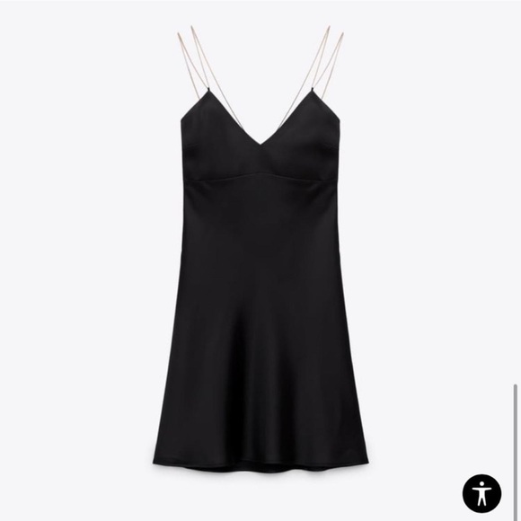 Zara Black Satin Slip Dress with Double Chain Straps - Picture 4 of 11